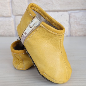 Uitstekende babyschoenen, Wandelschoenen, babyschoenen met rits, leerschoenen in geel, babyslippers, Pantoffels