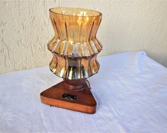 70s Art Decor , Table Lamp , Wooden Lamp For Bedside Table , Night Light