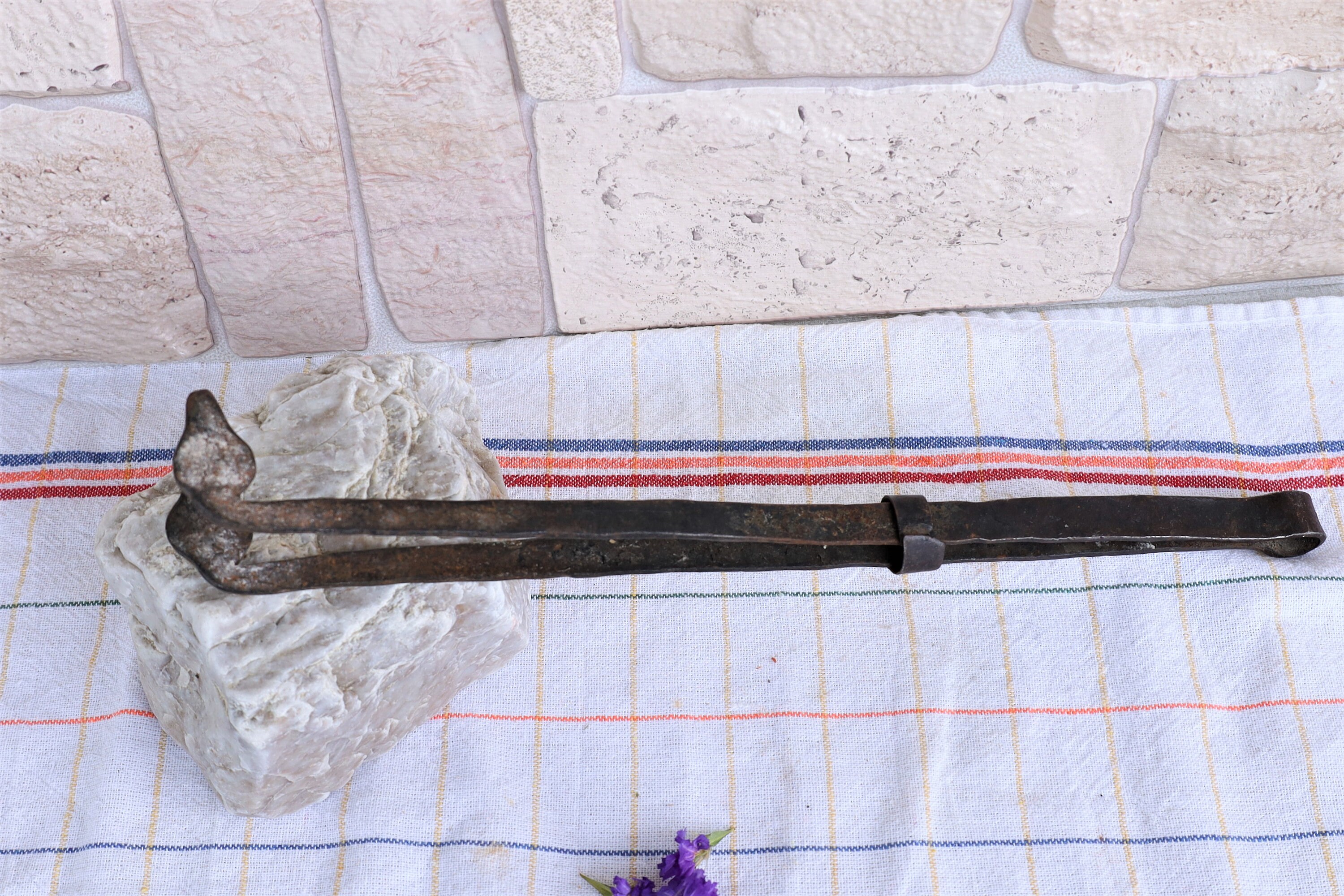 Antique Coal Tongs , Iron Fire Tongs , Hand Hammered Tongs , Fire