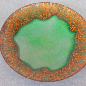 Vintage Messing Plaat, Mooie Messing Plaat, Kleurrijke Groene Plaat met Oranje