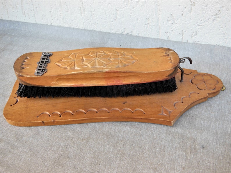 AUTHENTIC Wooden Clothes Brush , Handmade Brush With Wall Mount , Wall