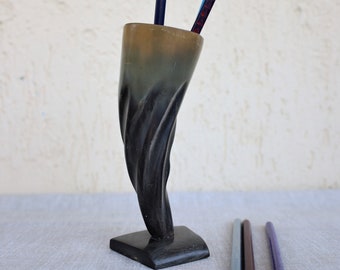 Pencil Box, Vintage Horn Pencil , Handmade Pencil ,Desktop Pencil Holder by Cow Horn ,   Desk Decoration , School Supplies , Desk