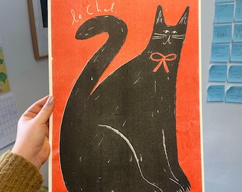 A3 Le Chat Risograph Print