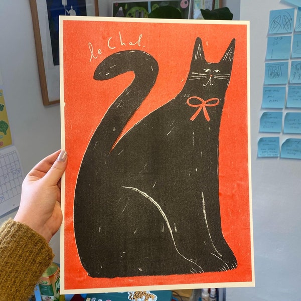 A3 Le Chat Risograph Print