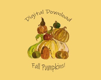 Pumpkin and Gourd Watercolor PNG, Instant Download Fall Pumpkin, and Gourds for scrapbooking, decorating, cards, calendars, website design