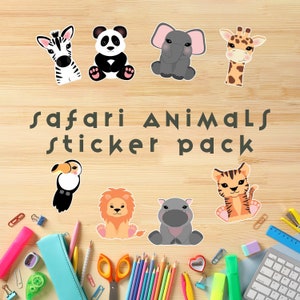 Safari Animal Sticker Pack - Tiger, Zebra, Lion, and More - Free Shipping - 8 stickers