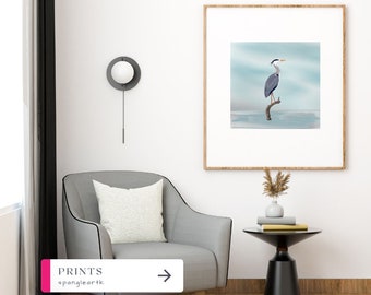 Heron Print 12x12 inches, Heron Artwork Print, Home Décor Heron Bird Artwork