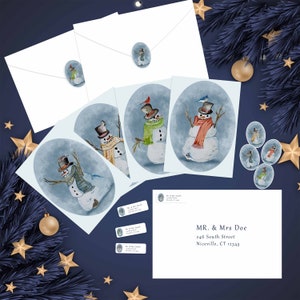 Pacote de cartões de férias de bonecos de neve: conjunto de 80 peças - 20 cartões de bonecos de neve, 20 envelopes, 20 selos e 20 etiquetas de endereço personalizadas - frete grátis