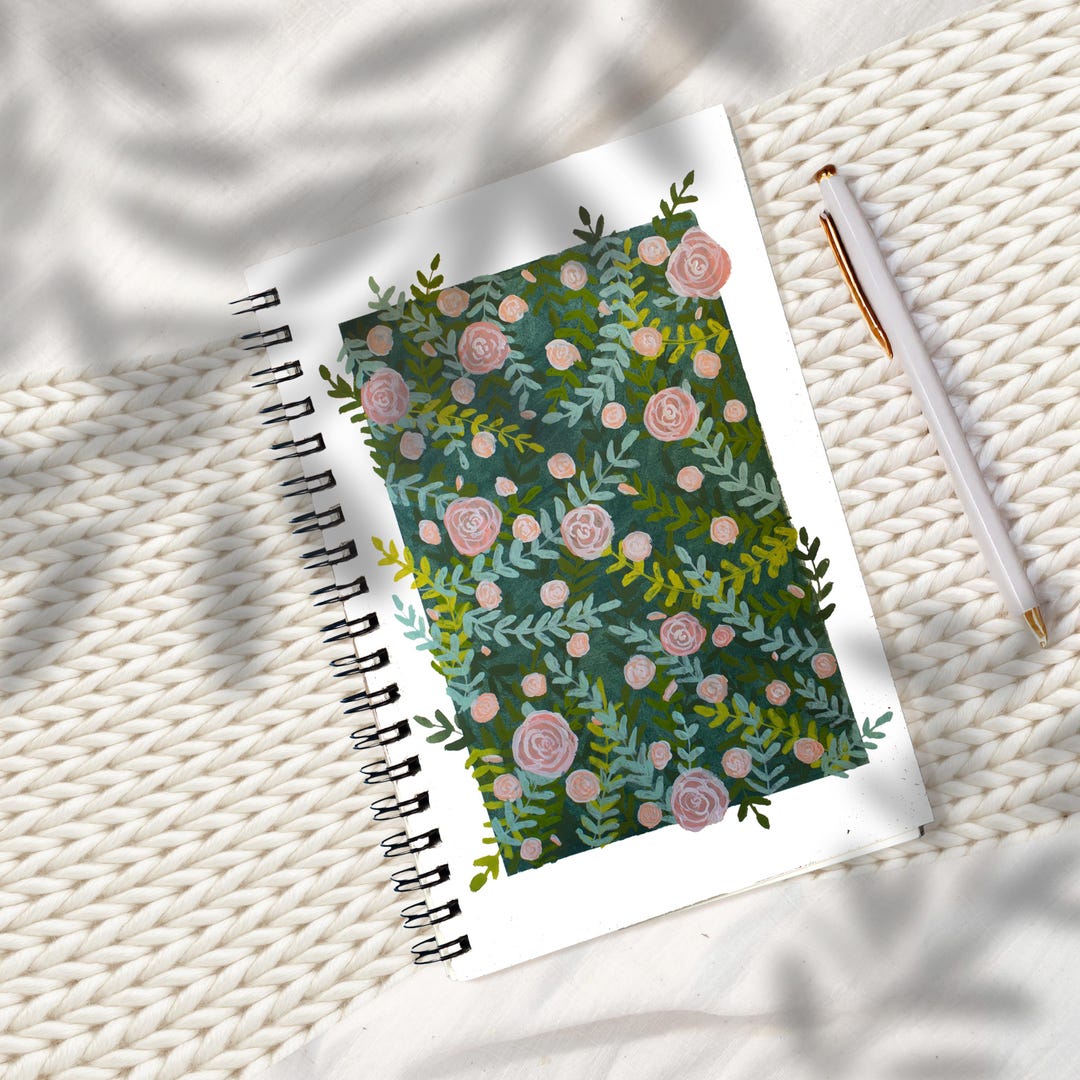 Notebook Pink Roses Floral Notebook With Pink Roses – Spiral Bound Journal – Garden Pattern ...