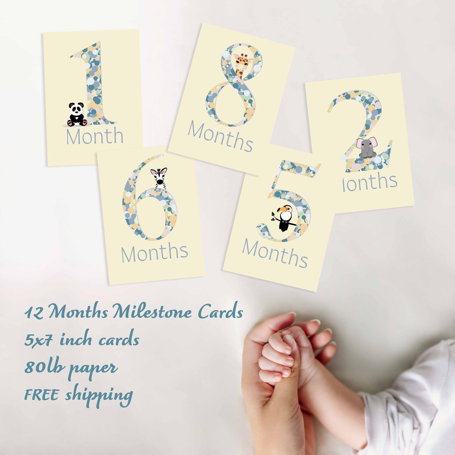 Safari Animals Baby Milestone Cards: 12 Monthly Photo Cards - Etsy