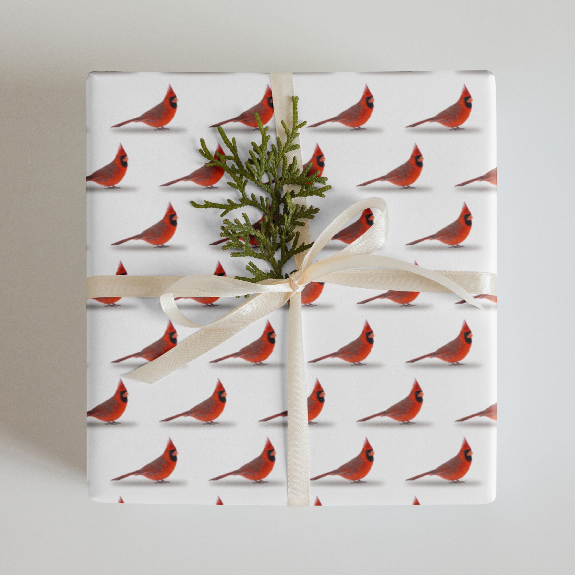 Christmas Wrapping Paper Cardinal Pattern Black With Red Birds Giftwrap  Botanical 