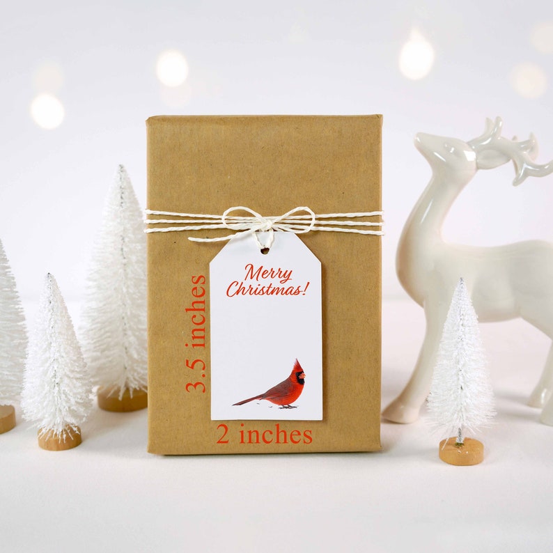 Cardinal Gift Tag Merry Christmas Cardinal Gift Tags Sets of 16, 32 and 64 count. Optional Personalization image 2