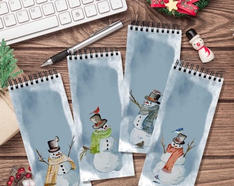 Handmade Snowman Notepad Set: Watercolor Songbird Winter Stationery 4 Piece Set