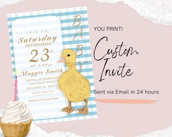 Custom Baby Shower Invitation with Cute Duckling - Digital 5x7 - Blue, Pink, Yellow Options - Digital Download