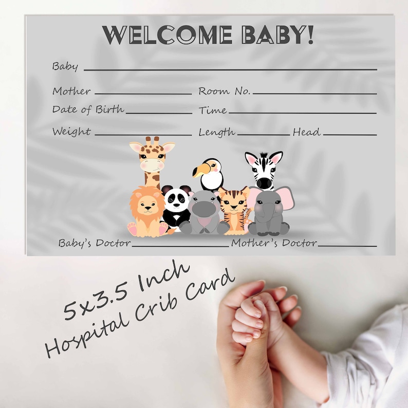Safari Baby Crib Stats Card: Welcome Baby Printable (digital Download ...