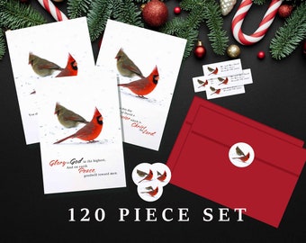 Red Cardinal Holiday Card - 120-Piece Cardinal Holiday Greeting Cards Set with Bible Verses