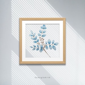 Botanischer Druck Handgemalt Blau und Braun Aquarell Druck mit 2 Rahmenoptionen