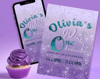 Winter ONEderland Birthday Invitation - Purple and Turquoise  - Digital & Printable - Girl First Birthday