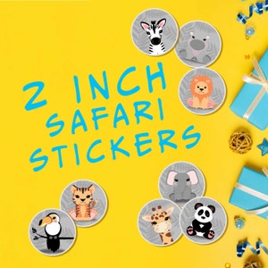 Niedliches Dschungel-Tier-Aufkleber-Set - Gastgeschenke, Dekorationen und mehr - Safari-Aufkleber-Set mit 8 Tieren - Mehrere Set-Optionen