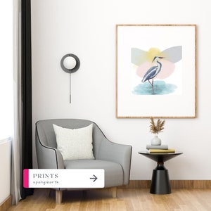 12x12 inch Blue Heron Print, Heron Artwork, Printed on high quality paper, Blue Heron Print