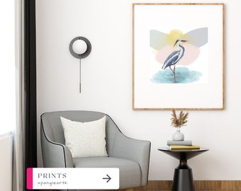 12x12 inch Blue Heron Print, Heron Artwork, Printed on high quality paper, Blue Heron Print