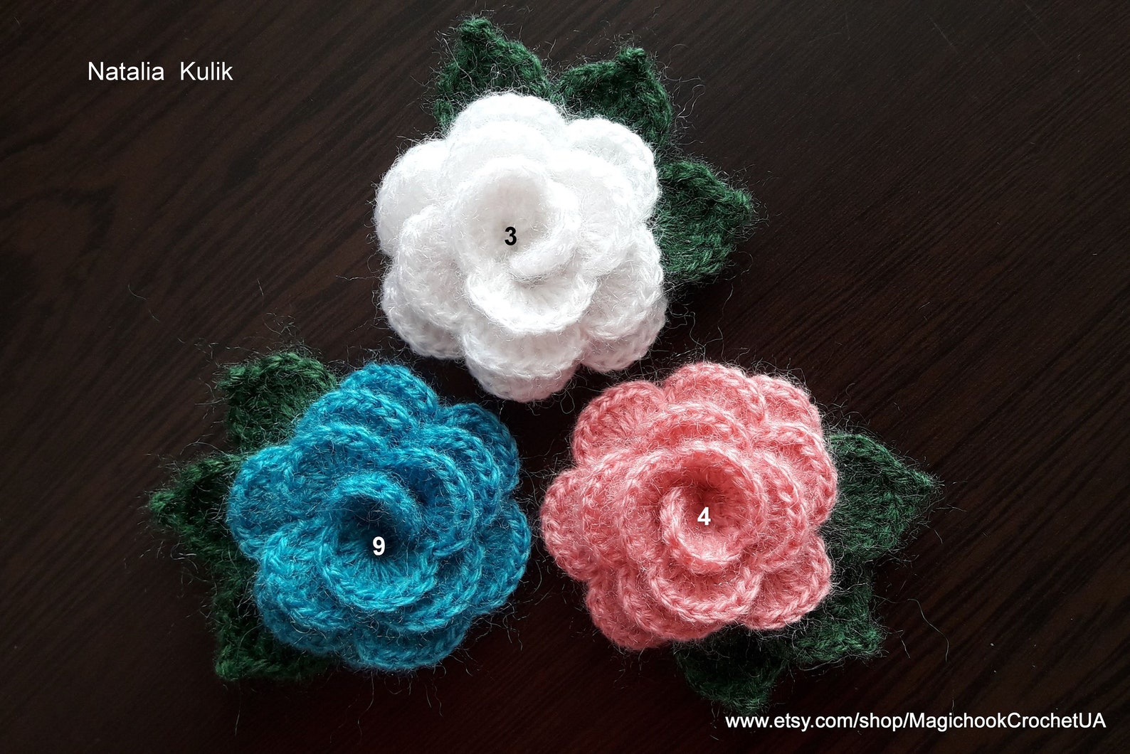 Crocheted Small Rose With Green Leaves3d Crochet Flowers - Etsy