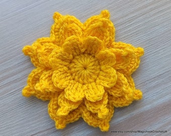 Gestrickte Wollblumen für Mützen, Gehäkelte große Blumenapplikation 3D zum Basteln, handgemachte Häkelblume für Heimdekoration, Blumenstirnband, 3"