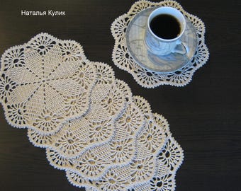Crochet lace small doily, Crochet placemat, Handmade Coaster, Set of 6 doilies, Lace home decor, Table decoration, Knitted beige napkin, 6"