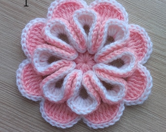 Crochet fait main grande fleur applique 3D pour l'artisanat, fleurs en laine tricotées pour chapeaux, coussins, couvertures, décoration florale en fil de crochet