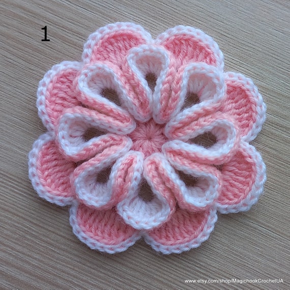 Handmade Crochet Large Flower Applique 3D for Craft, Knitted