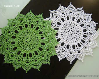 Crochet doily, Round Lace napkin, Green doilies, Crocheted Table decoration Handmade Home decor Knitted voluminous napkin Table centerpiece