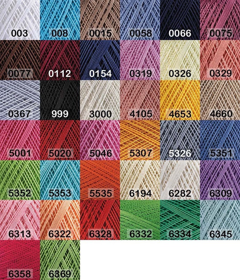 May include: A color chart of embroidery floss with a variety of colors, including white, black, red, blue, green, yellow, and pink. The chart is organized by color number, with the numbers printed on each square.
