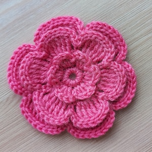 Applique de grande fleur au crochet faite à la main 3D pour l'artisanat, fleurs en laine tricotées pour chapeaux, coussins, sacs, couvertures, décor floral tricoté, ensemble 3"