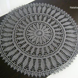 Crocheted Gray Doily For Table Decor, Handmade Home Decoration, Crochet Lace Round doilies, Cotton Black Knitted Napkin,Gift for her,11&quot;,14&quot;