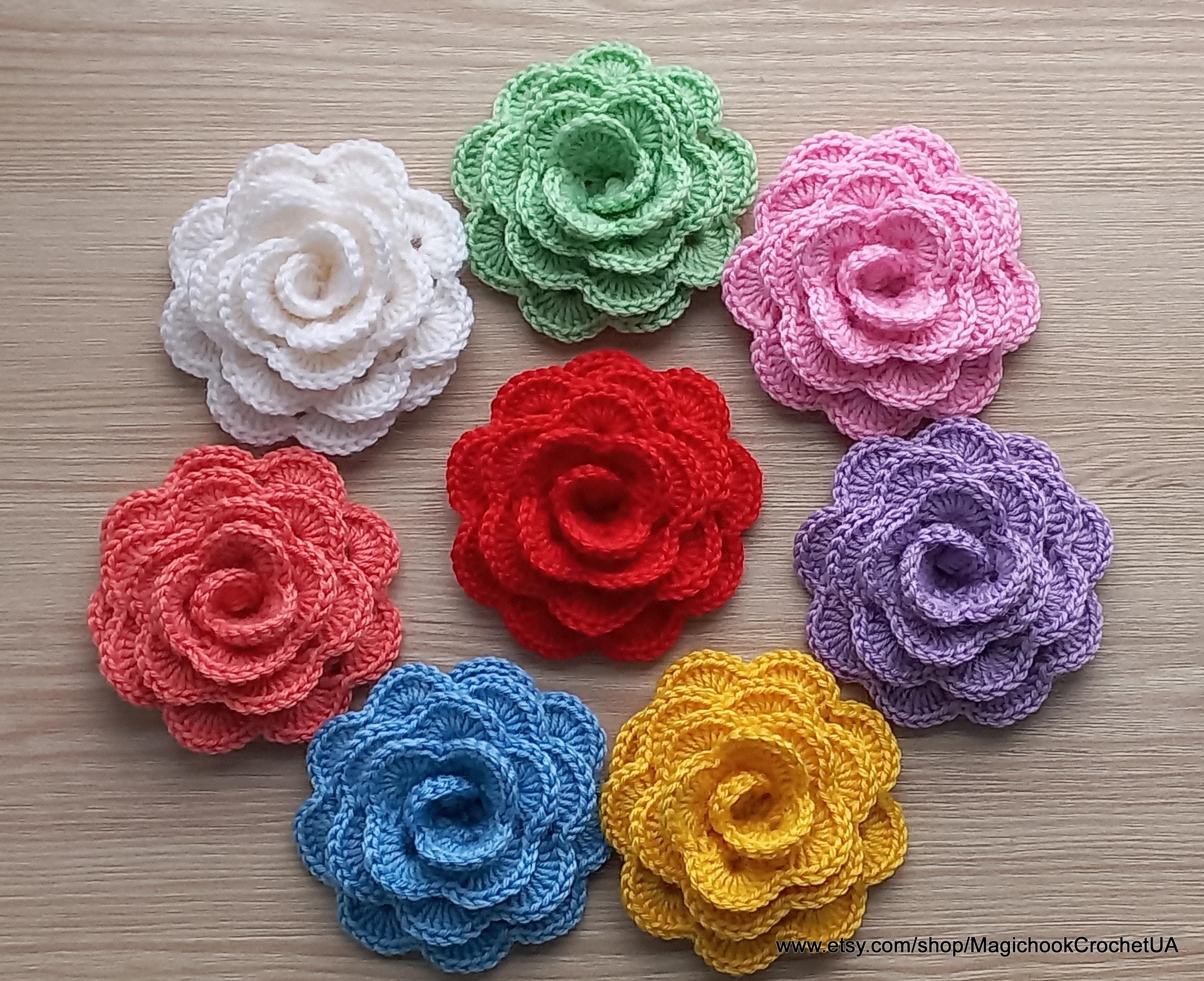 Handmade Crochet Volumetric Rose, Crochet Flowers Applique, 3D