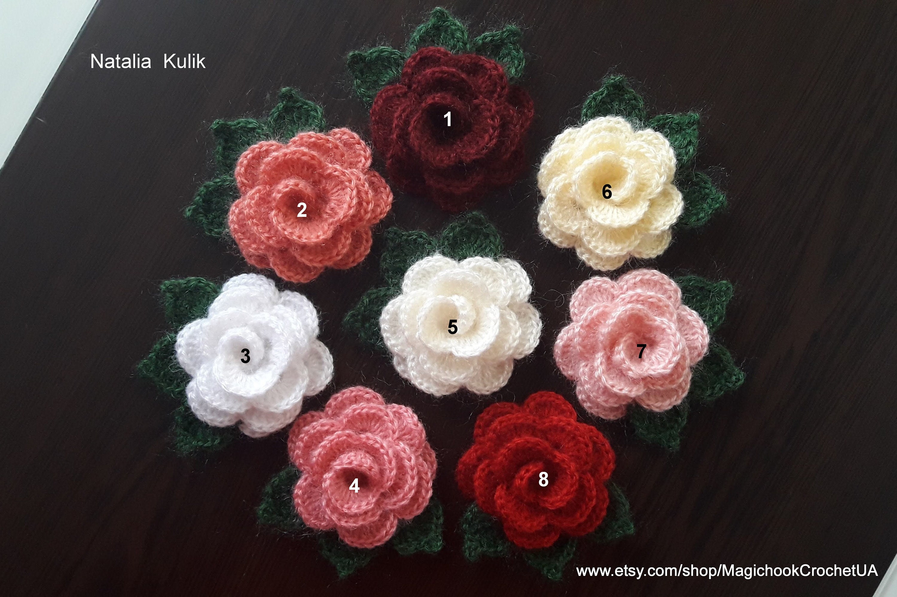 Crocheted Small Rose With Green Leaves3d Crochet Flowers - Etsy