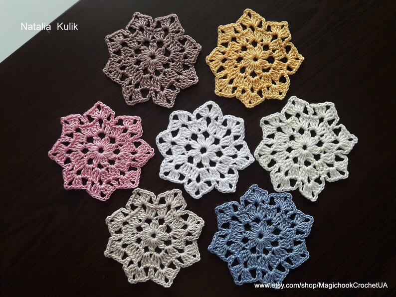 Crochet kit for inspiration 14 different colors 6 crochet doilies for scrapbooking decorations and appliques