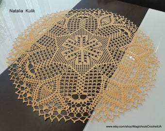 Crochet doily, Lace napkin, Round yellow doilies, Knitted tablecloth, Openwork home table decor, Table Decoration, Mothers Gift for her 24"