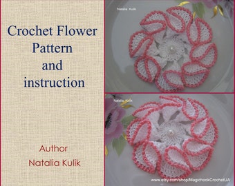 Crochet Flower Pattern PDF, Crochet Rose Pattern PDF, Pattern 3D Rose, Pattern Flower Applique, Instant Download, Pattern #7