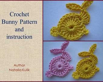 Crochet Bunny Pattern PDF Hare Rabbit Applique Scrapbooking Decorative Application Decor Ornament Decorations Instruction, Pattern #2