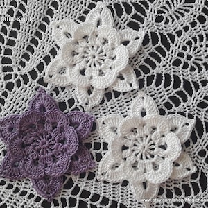 Crochet cotton flowers, Irish flower, Applique 3d, Double layer flower 6 petals, Motif, Knitted Floral Decor, Large, Big, size 2,8" 7 cm