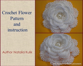 Crochet Flower Pattern PDF, Crochet Rose Pattern, Tutorial Crochet 3D Rose,Pattern Flower Applique,Large Rose,Digital File Ukraine,Pattern 4