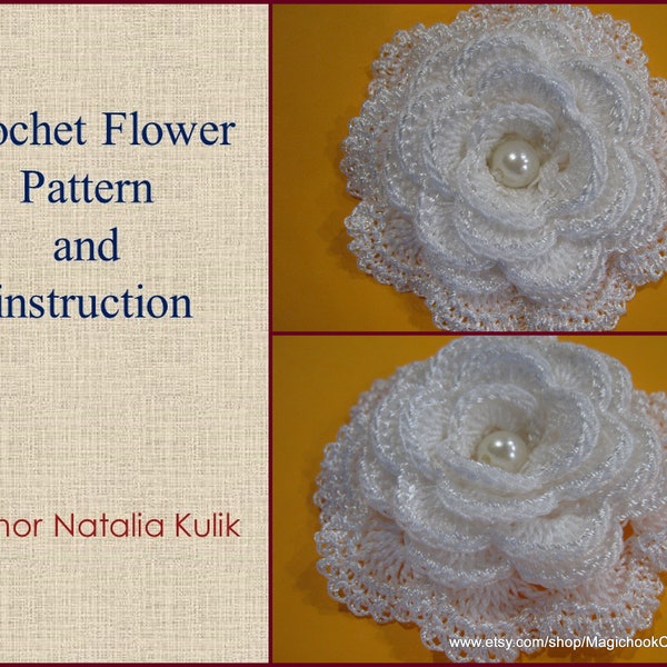 Crochet Flower Pattern PDF, Crochet Rose Pattern, Tutorial Crochet 3D Rose,Pattern Flower Applique,Large Rose,Digital File Ukraine,Pattern 4