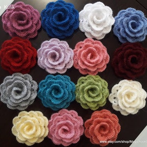 Crochet Flowers, Applique, 3D Large Rose,Irish, Decorative Embellished Decor, Handmade,Beautiful,Big,Application,Scrapbooking,size 2,8&quot; 7 cm