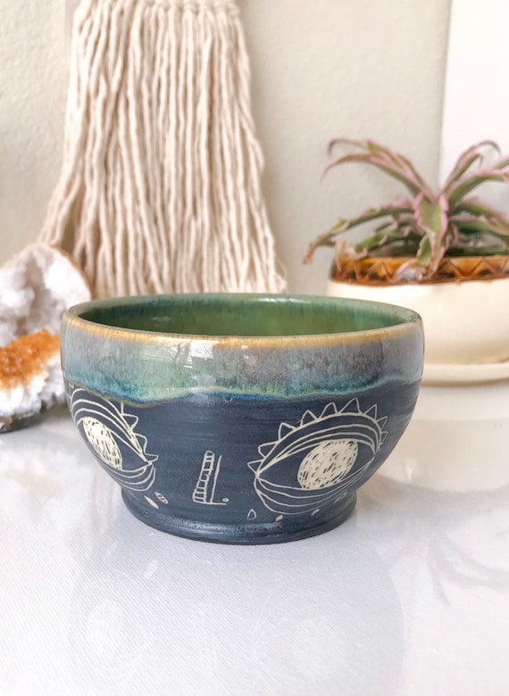 All Seeing Eyes Bowl Cereal Bowl Decorative Bowl Teal Bowl Etsy
