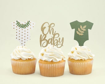 Baby Shower Party Gold Foiled Cupcake Toppers Oh Baby For 12 Guests