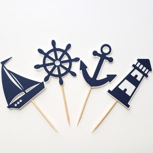 Nautical Anchor Cupcake Toppers Dark Navy Blue Baby Shower Etsy