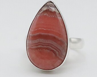 Rhodochrosite Sterling Silver Ring, Size 10, Stone 25 x 14 mm