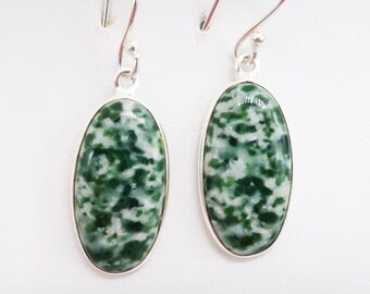 Pendientes de diópsido con zoisita/plata esterlina, tamaño de piedra 22 x 11 mm