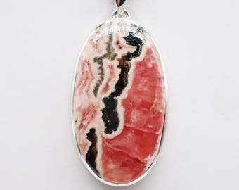 Rhodochrosite with Pyrite/Sterling Silver Pendant, Stone Size is 47 x 26 mm
